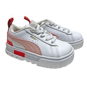 Puma Mayze Little Kids Easy On Sneakers Size 7C White Pink Red Lace-up 385686-08